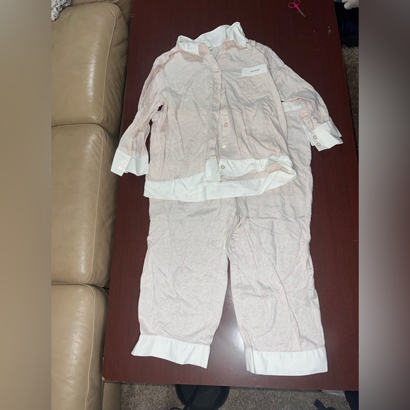 Vera Wang Blush Pink Pajama Set with White Trim - Picture 1 of 4